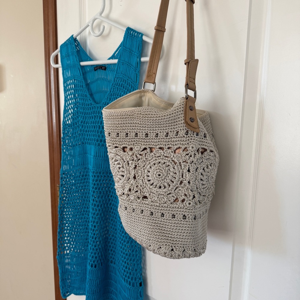 SET! Medium Vetchy Teal Swim Cover Up + The Sak Beige/Bronze Woven Shoulder Bag - Picture 10 of 16